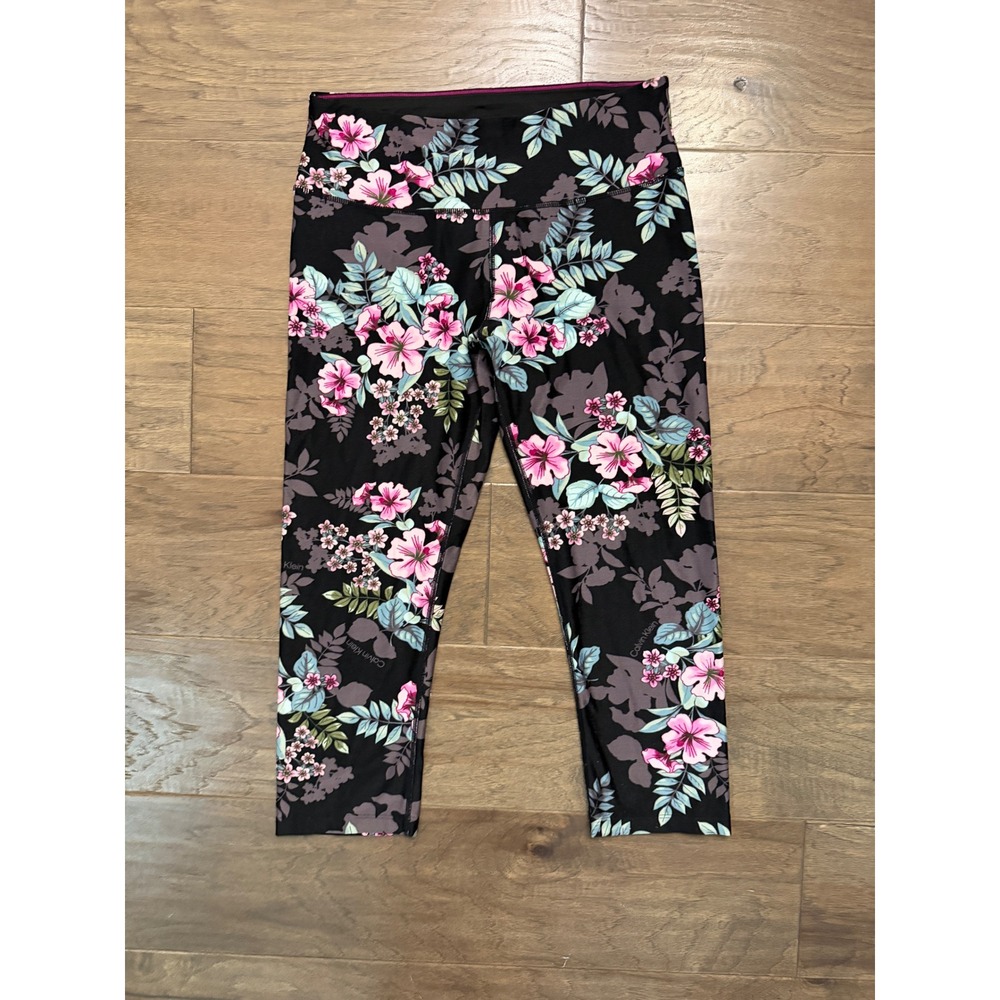 Calvin Klein Leggings Womens Medium Black Floral Performance Cropped